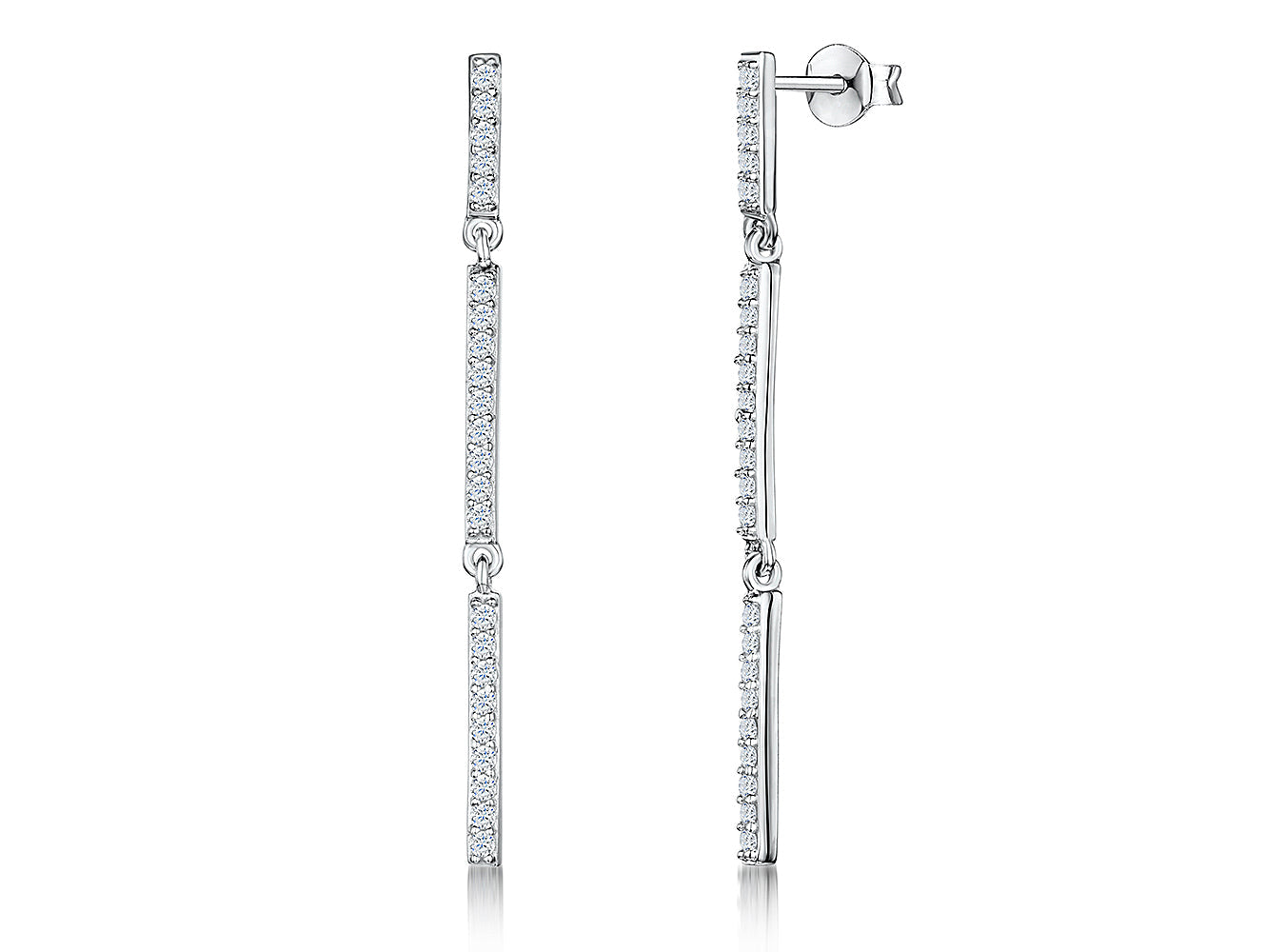 Sterling Silver Triple Bar  Drop Earrings