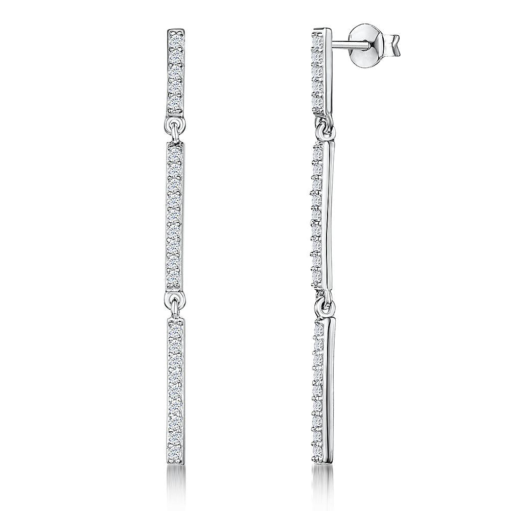 Sterling Silver Triple Bar  Drop Earrings