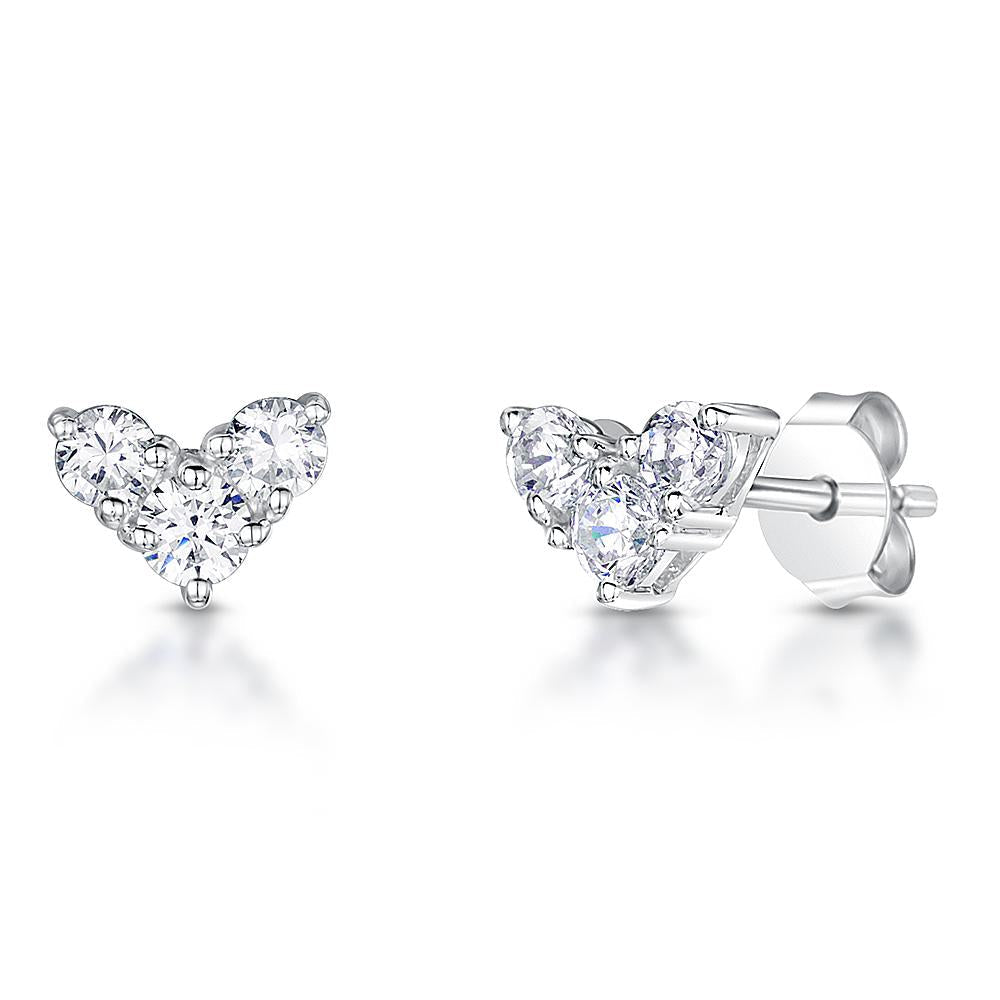 Sterling Silver Small  Wide Heart Stud Earrings