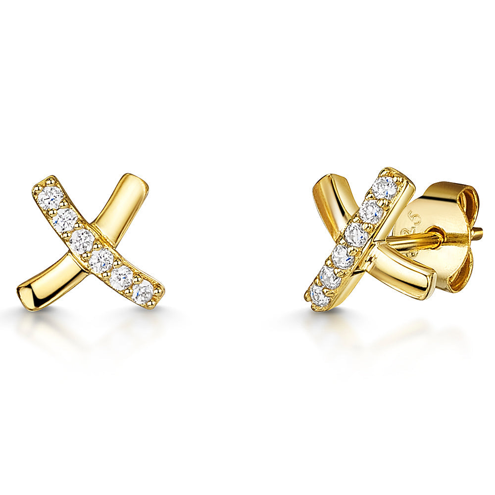 Yellow Gold Kiss Cubic Zirconia Stud Earrings-JOOLS by Jenny Brown