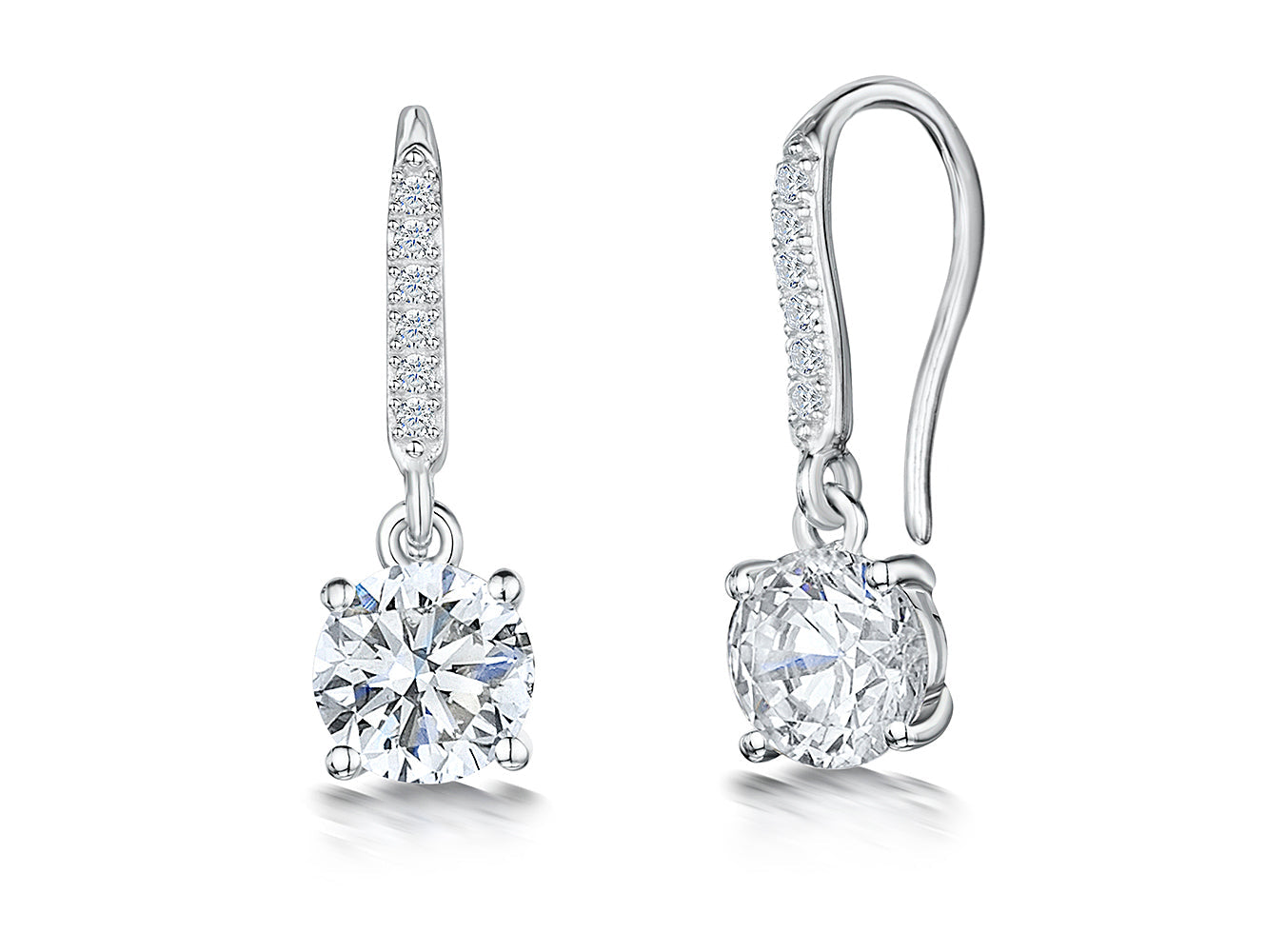 Sterling Silver Solitaire  Fishhook Earrings