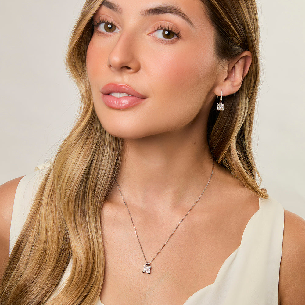 Sterling Silver Drop Princess Cut Earrings