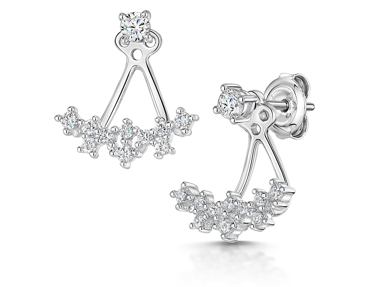Sterling Silver Scattered Cubic Zirconia Jacket Earrings