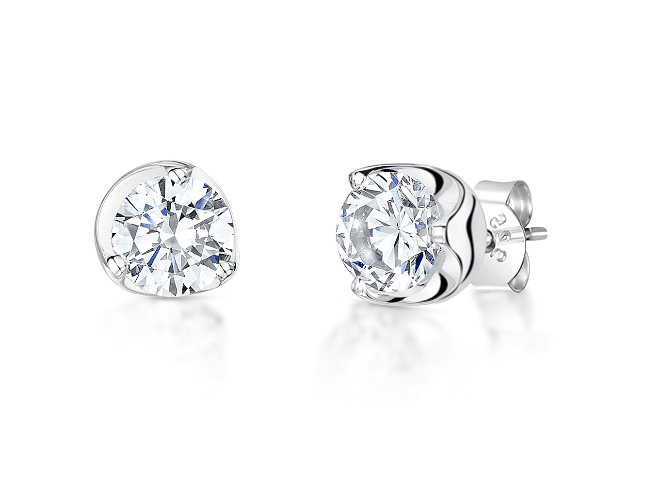 Sterling Silver Solitaire Earrings In A Curved Setting