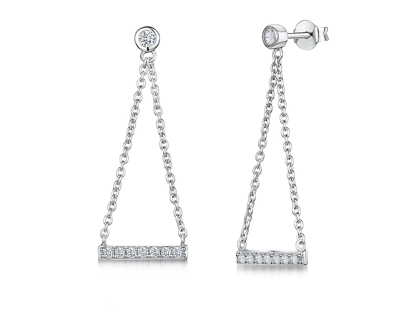 Sterling Silver Triangle Chain Drop Earrings