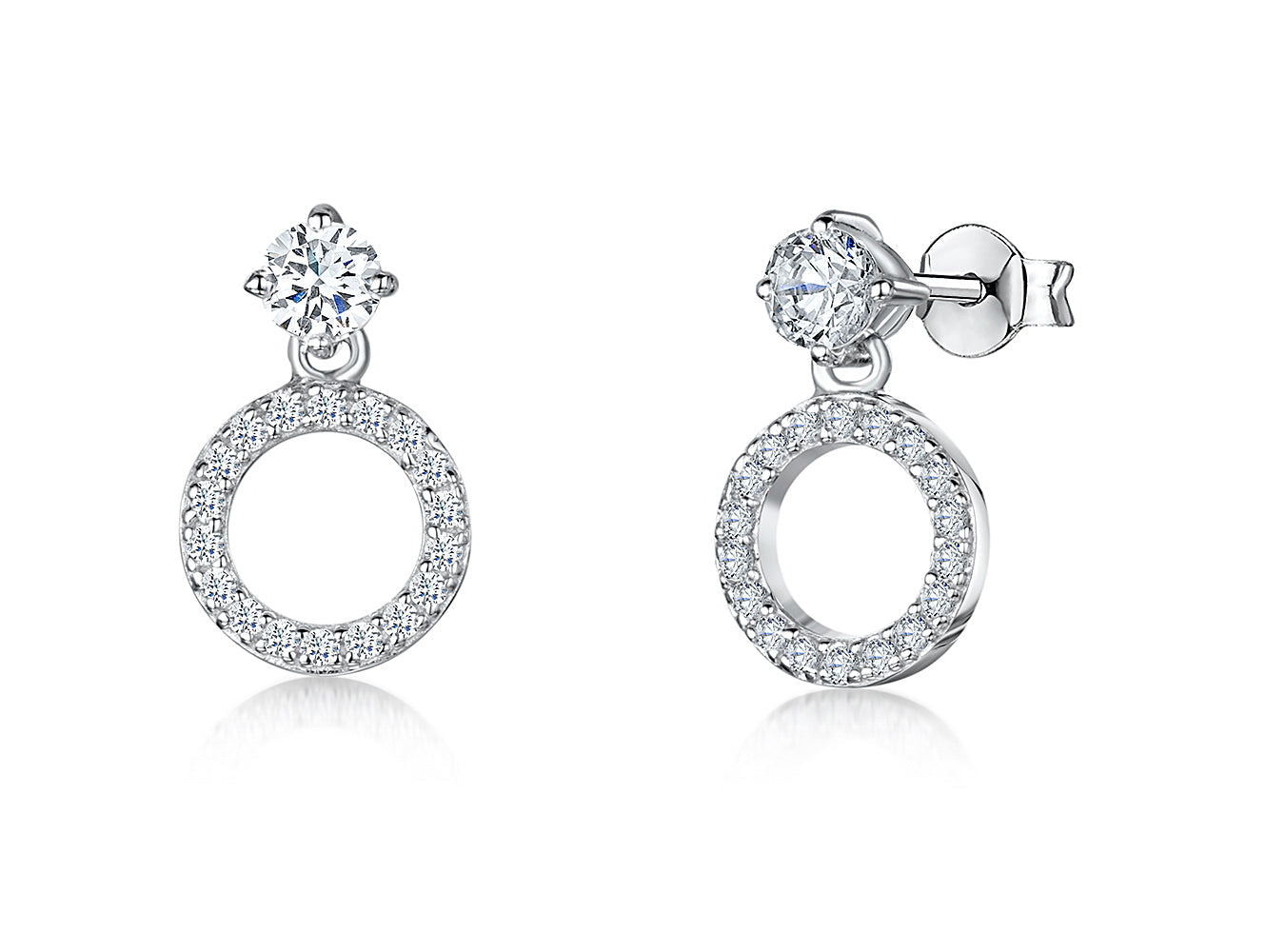Sterling Silver Circle Pave Drop With Cubic Zirconia Bale