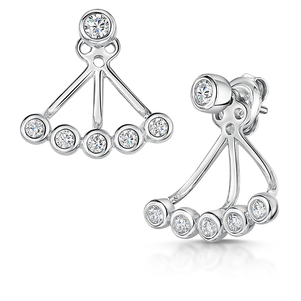 Sterling Silver Rubover Cubic Zirconia Jacket Earrings