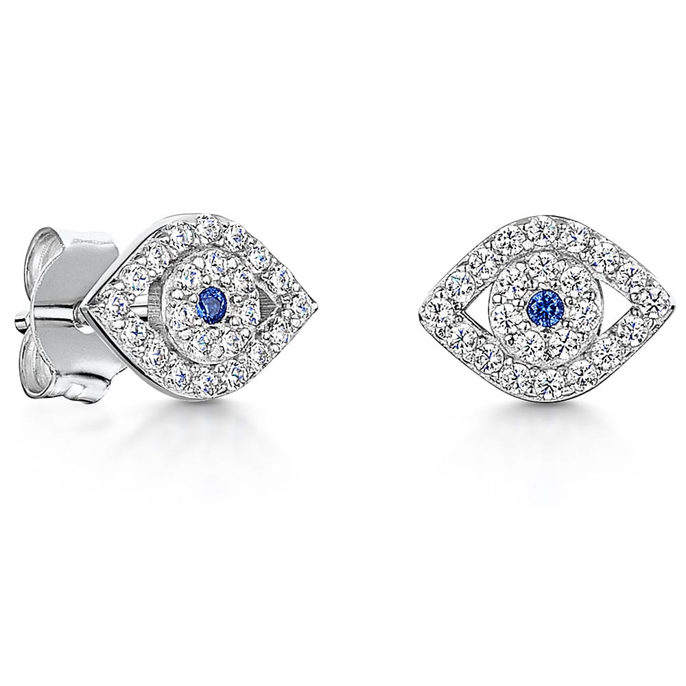Sterling  Silver Earrings Blue Stone Centre Evil Eye Earrings