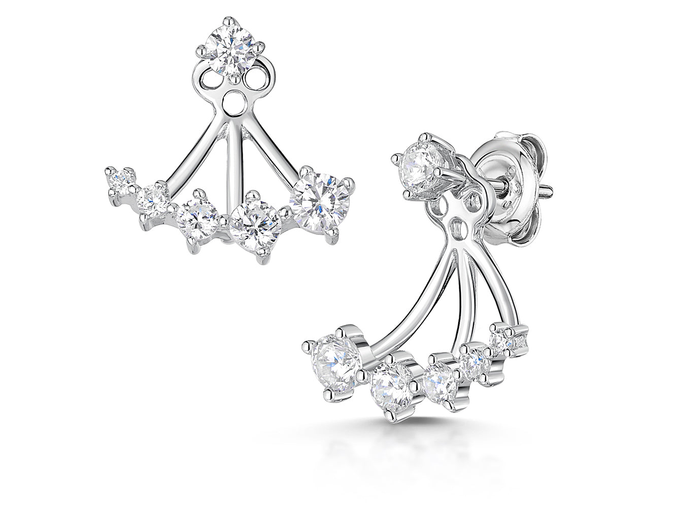 Sterling Silver Jacket 5 Stone  Earrings