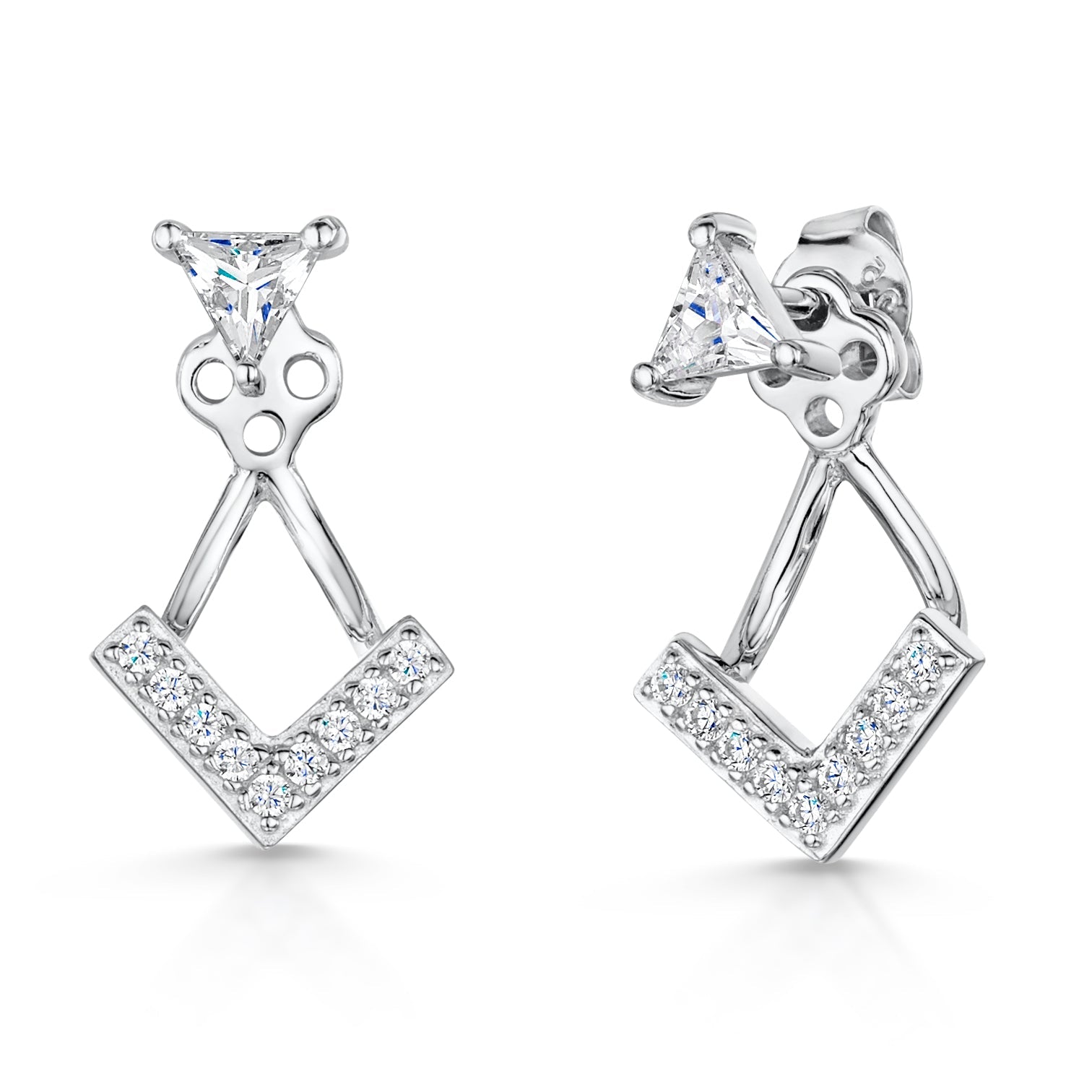 Sterling Silver Jacket Earrings With  Cubic Zirconia