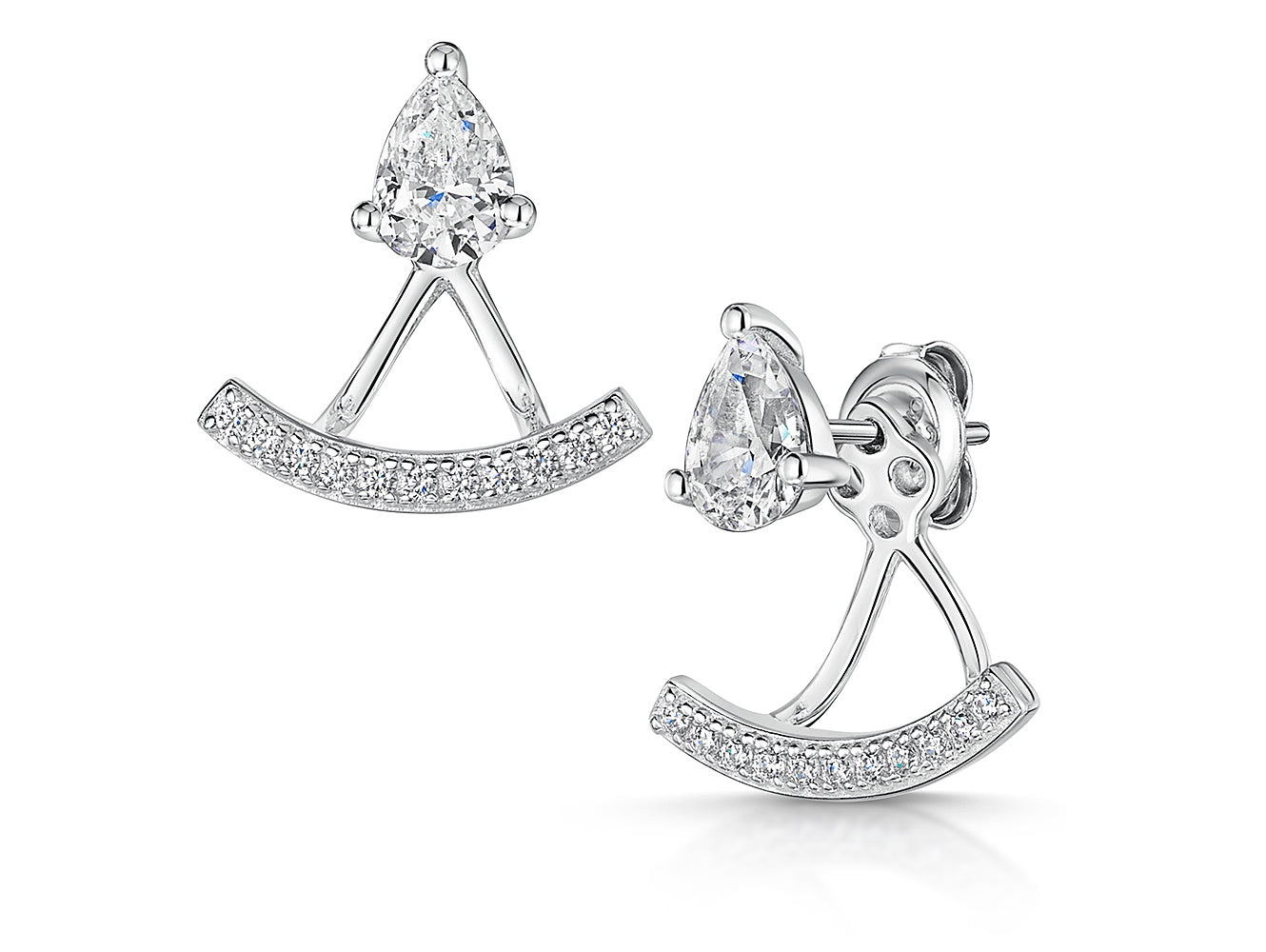 Sterling Silver  Cubic Zirconia  Pear Bale  Earrings