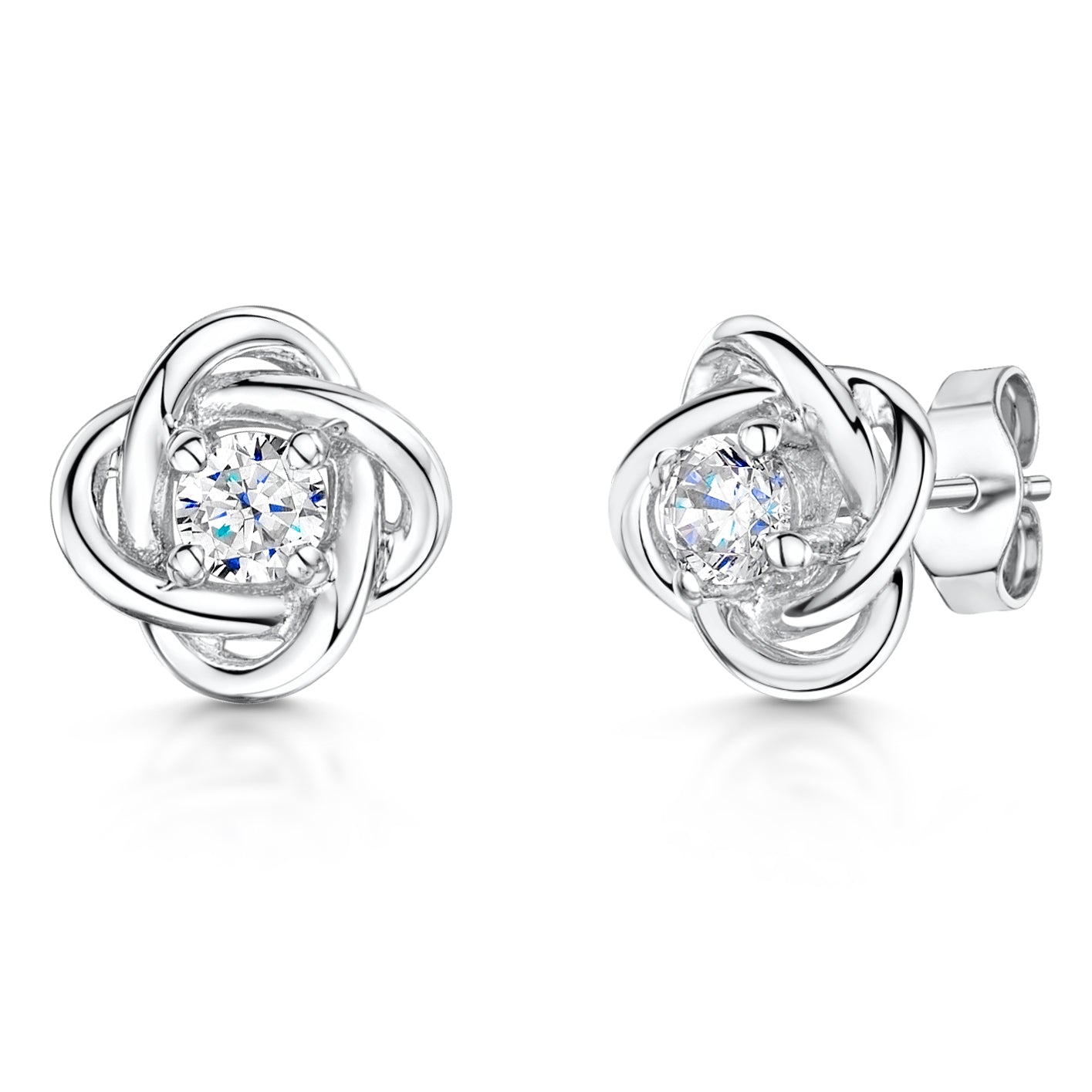 Sterling Silver Woven Stud Earrings With Cubic Zirconia