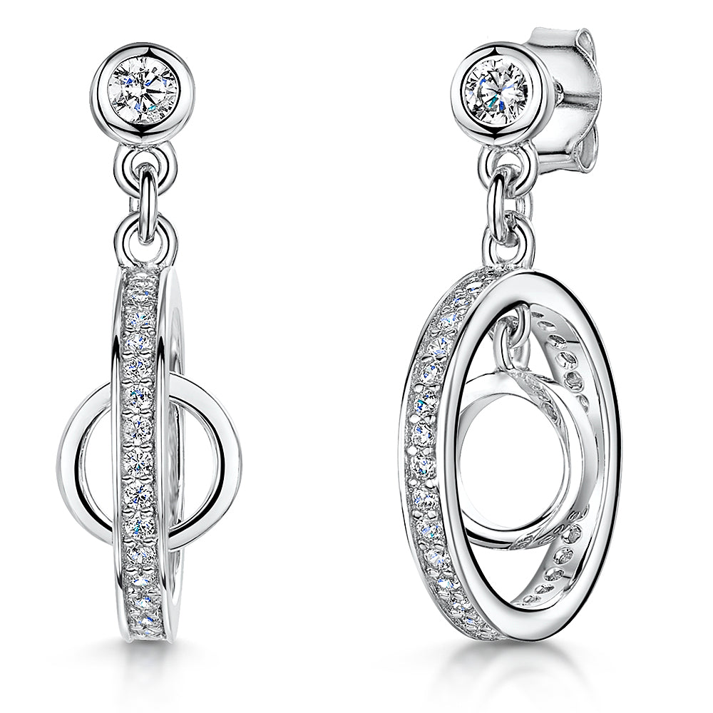 Sterling Silver Suspended Circle Drop Earrings