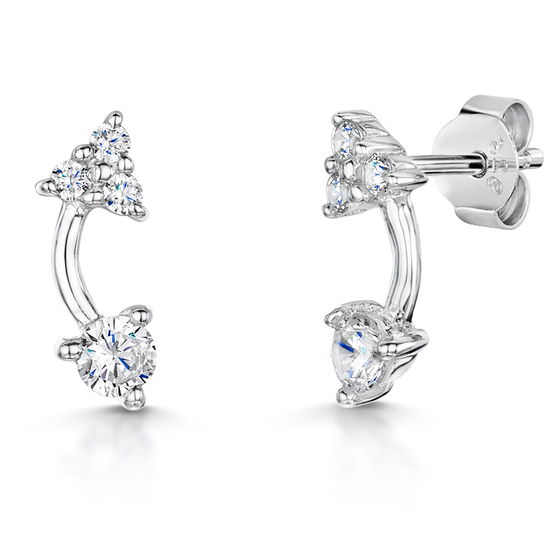 Sterling Silver Round And Triangle Stone Set Earrings