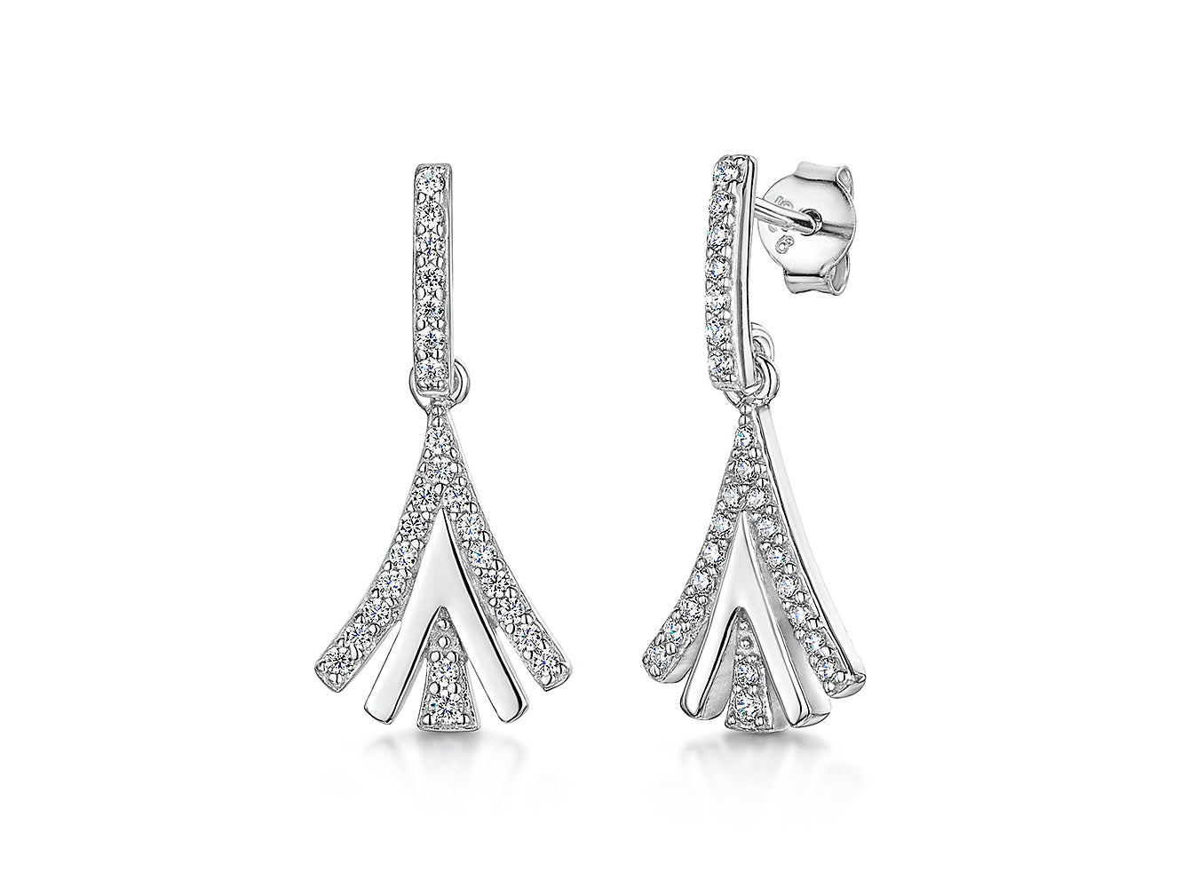 Sterling Silver  Fan Drop Earrings