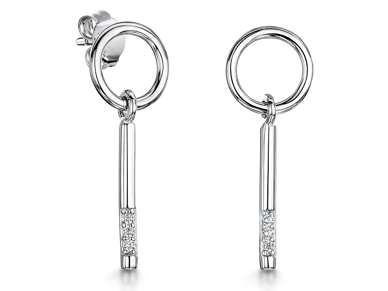 Sterling Silver Circle Bar  Drop  Earrings