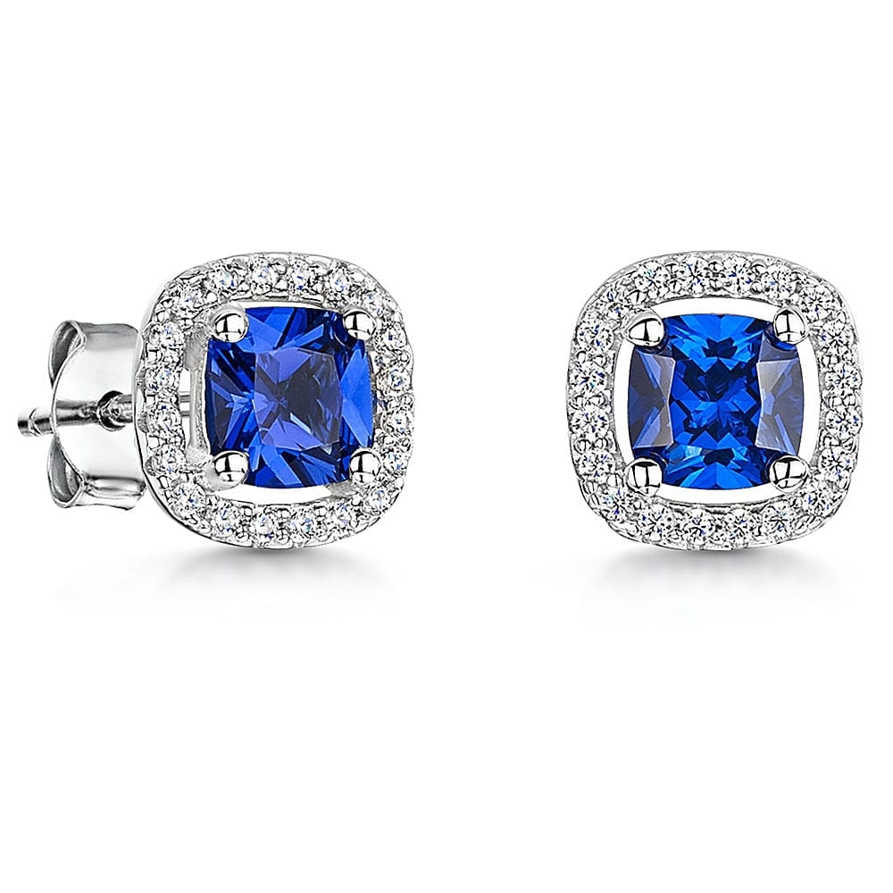 Sterling Silver Small  Blue  Halo Earrings