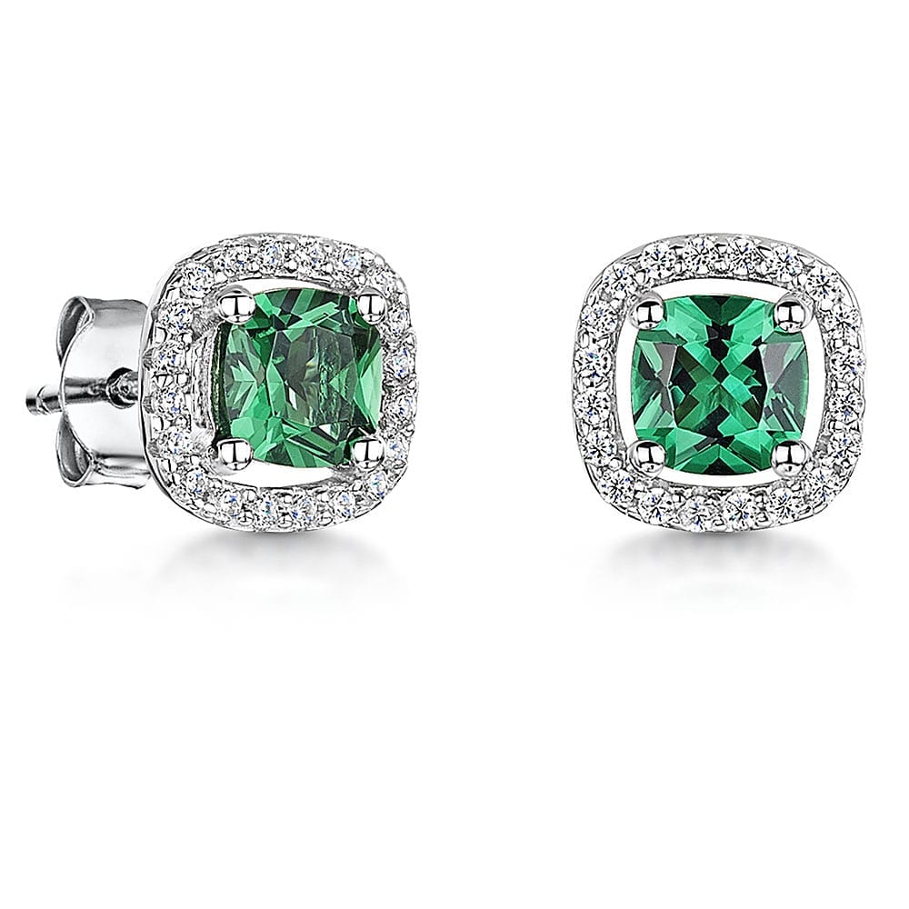 Sterling Silver Small Green Halo Earrings