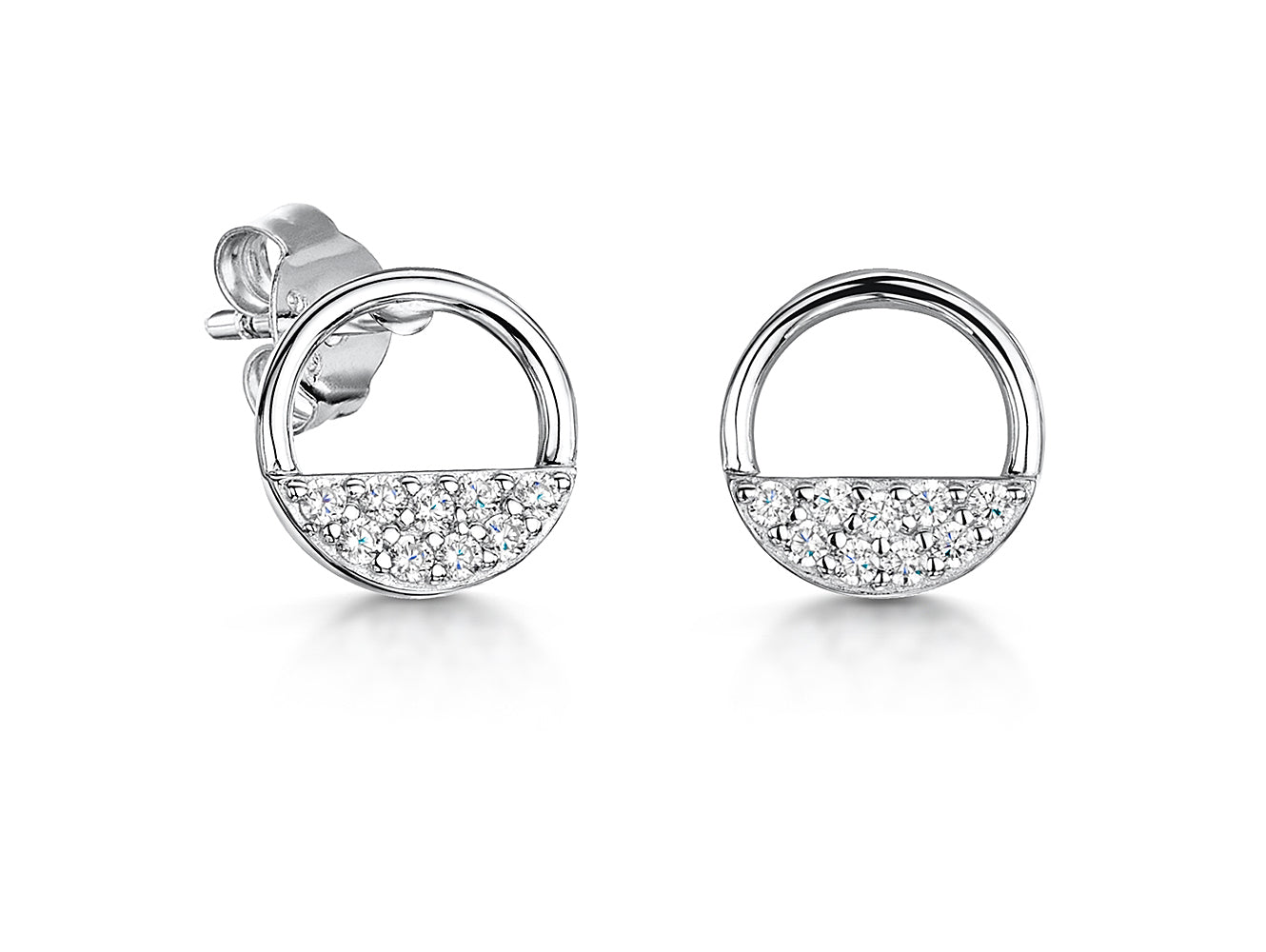 Sterling Silver  Half Pave Circle Studs