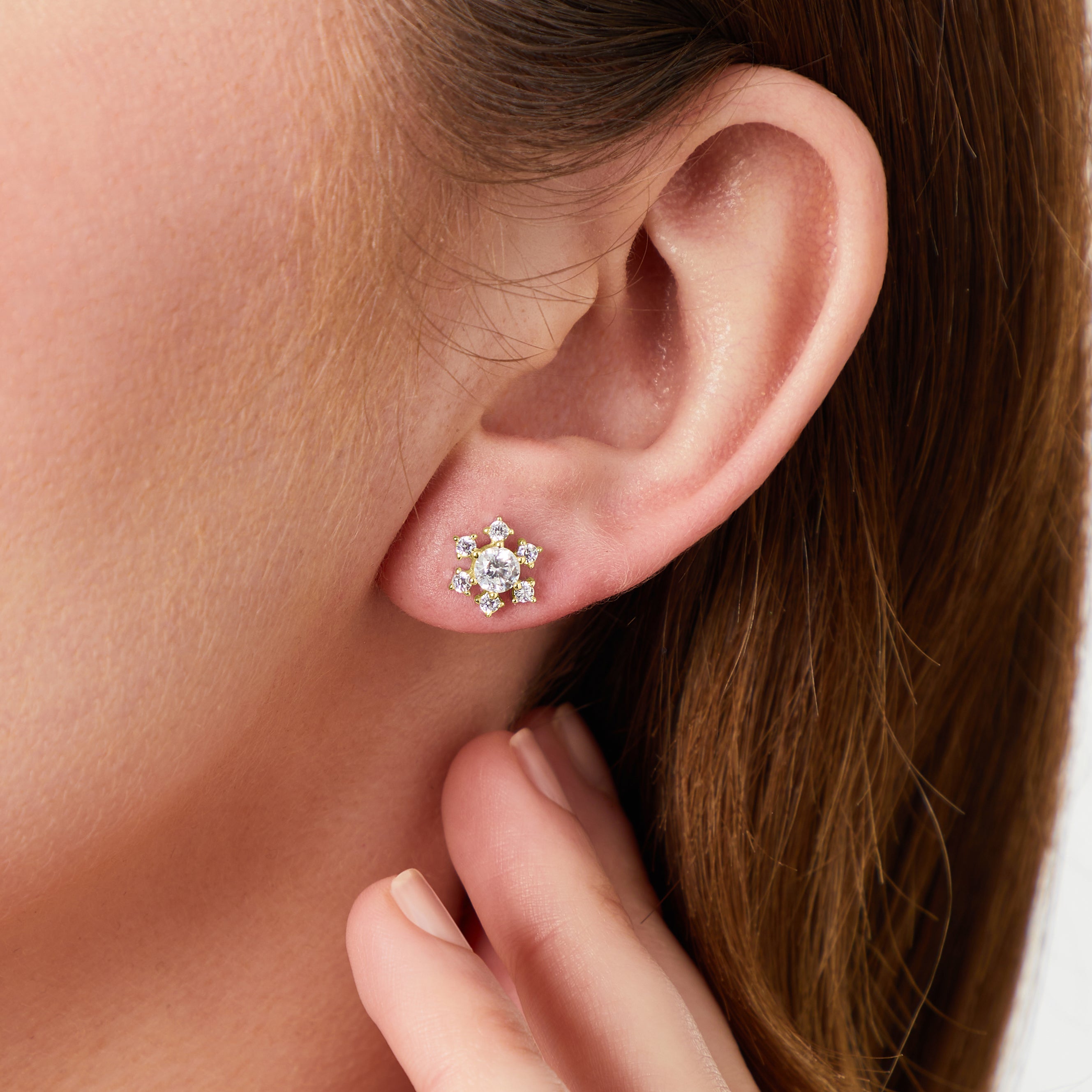 Gold Vermeil Snowflake Cubic Zirconia Earrings
