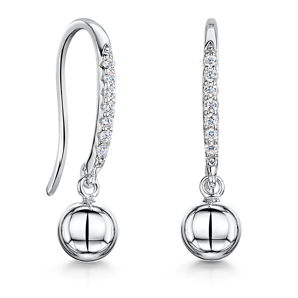Sterling Silver Plain Silver Ball  Drop Earrings