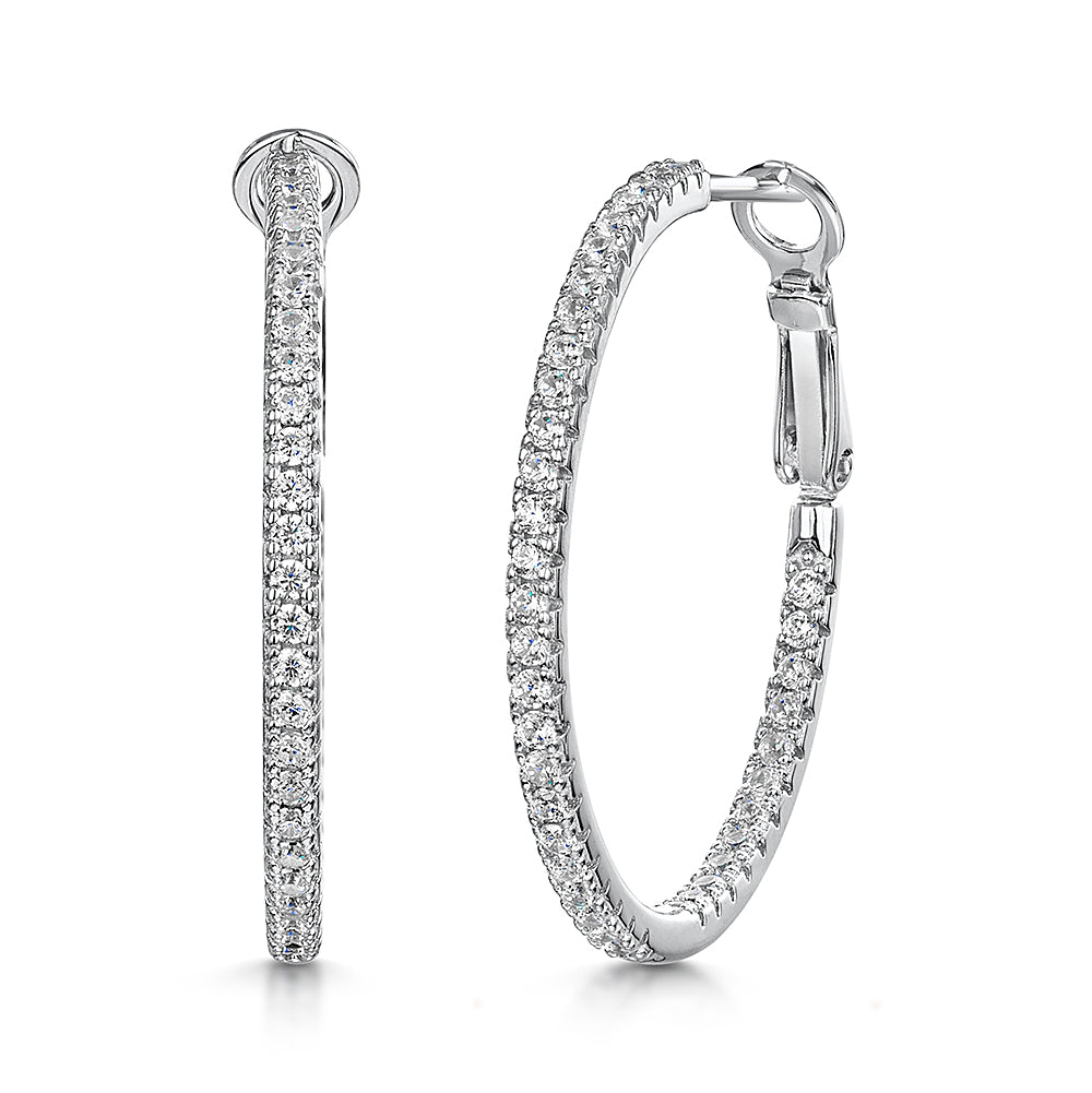 Sterling Silver CZ Hoop Latchback Earrings