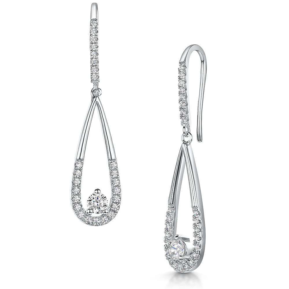 Sterling Silver Half Pave Teardrop  Earrings