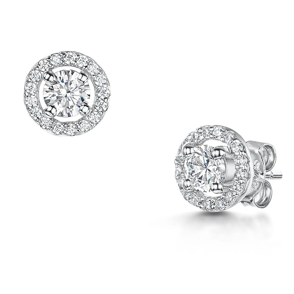 Sterling Silver Small Round Halo Stud Earrings