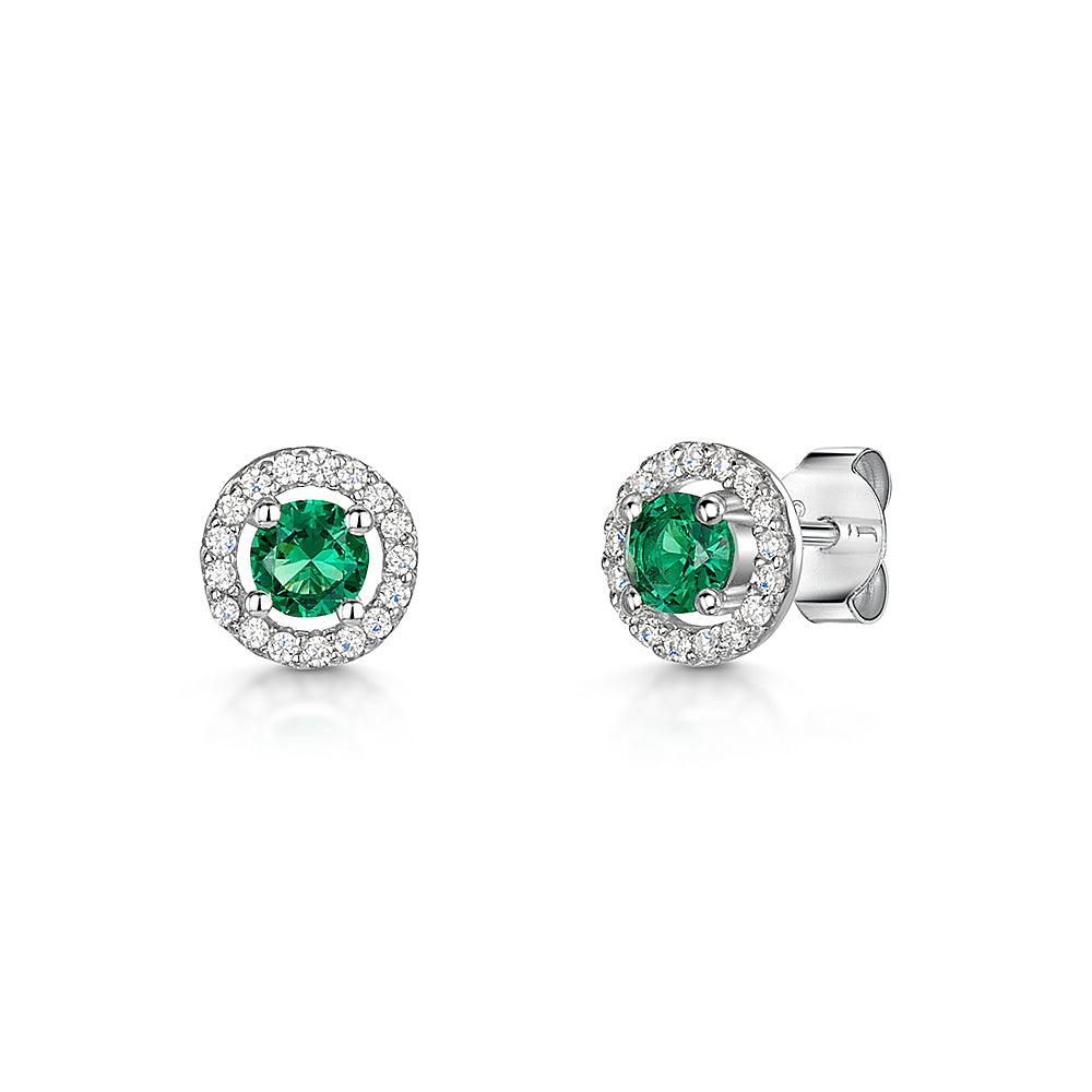 Sterling Silver Green Halo Stud Earrings