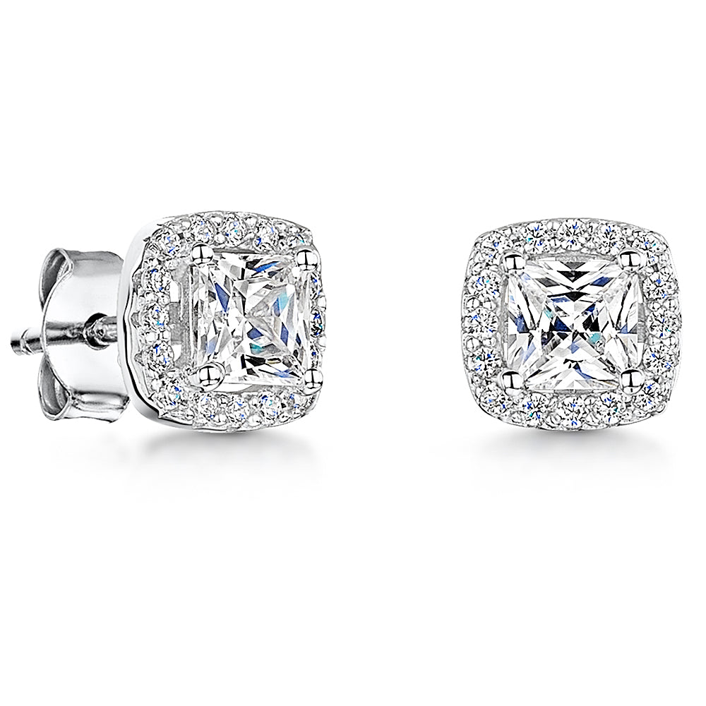 Sterling Silver Small  Halo Stud Earrings