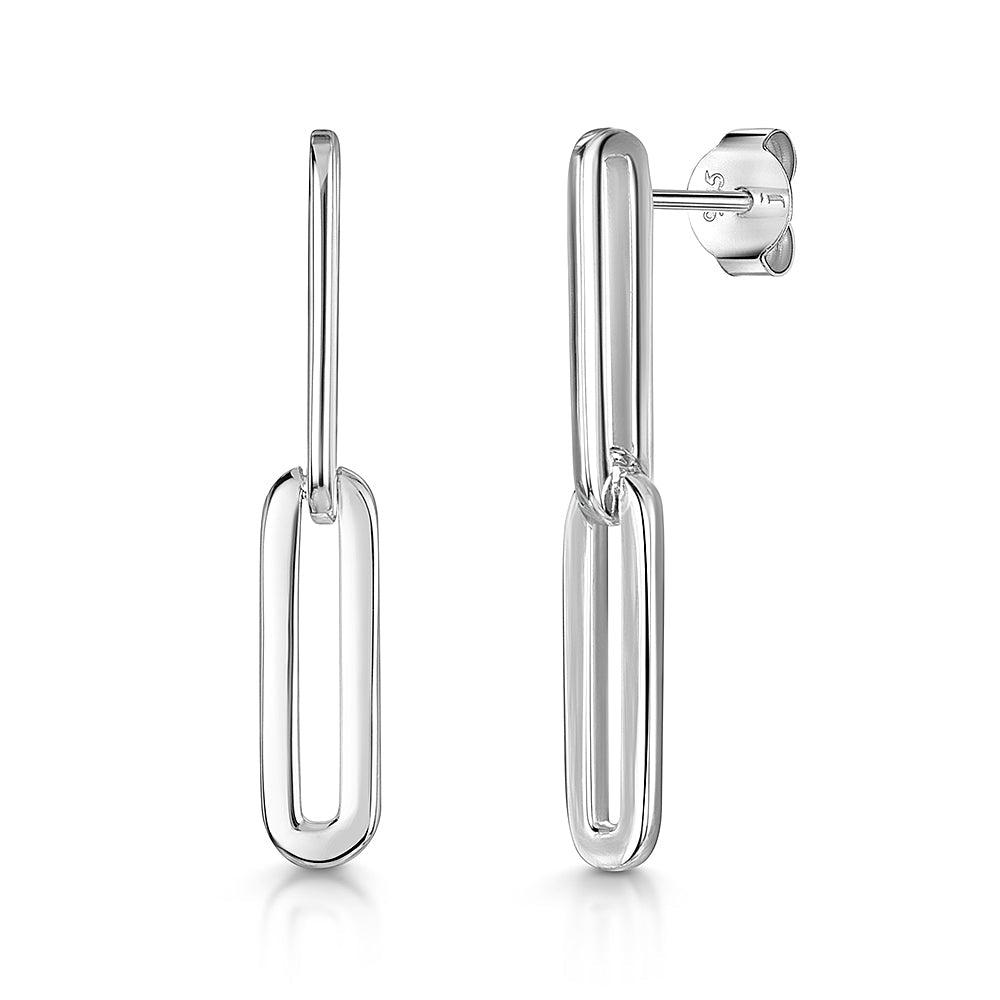 Sterling Silver Paperclip Drop Earrings | Sleek Link Dangle Earrings