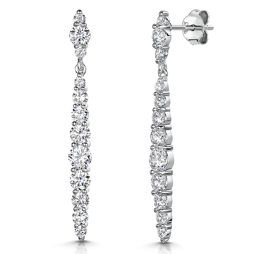 Sterling Silver Long Graduated Cubic Zirconia Oval Earrings
