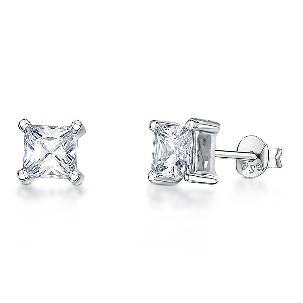 Sterling Silver Solitaire Princess Cut Square Earrings - JOOLS By Jenny Brown