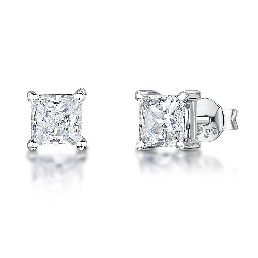 Sterling Silver Square  Stud 4 Claw  Half Carat  Earrings