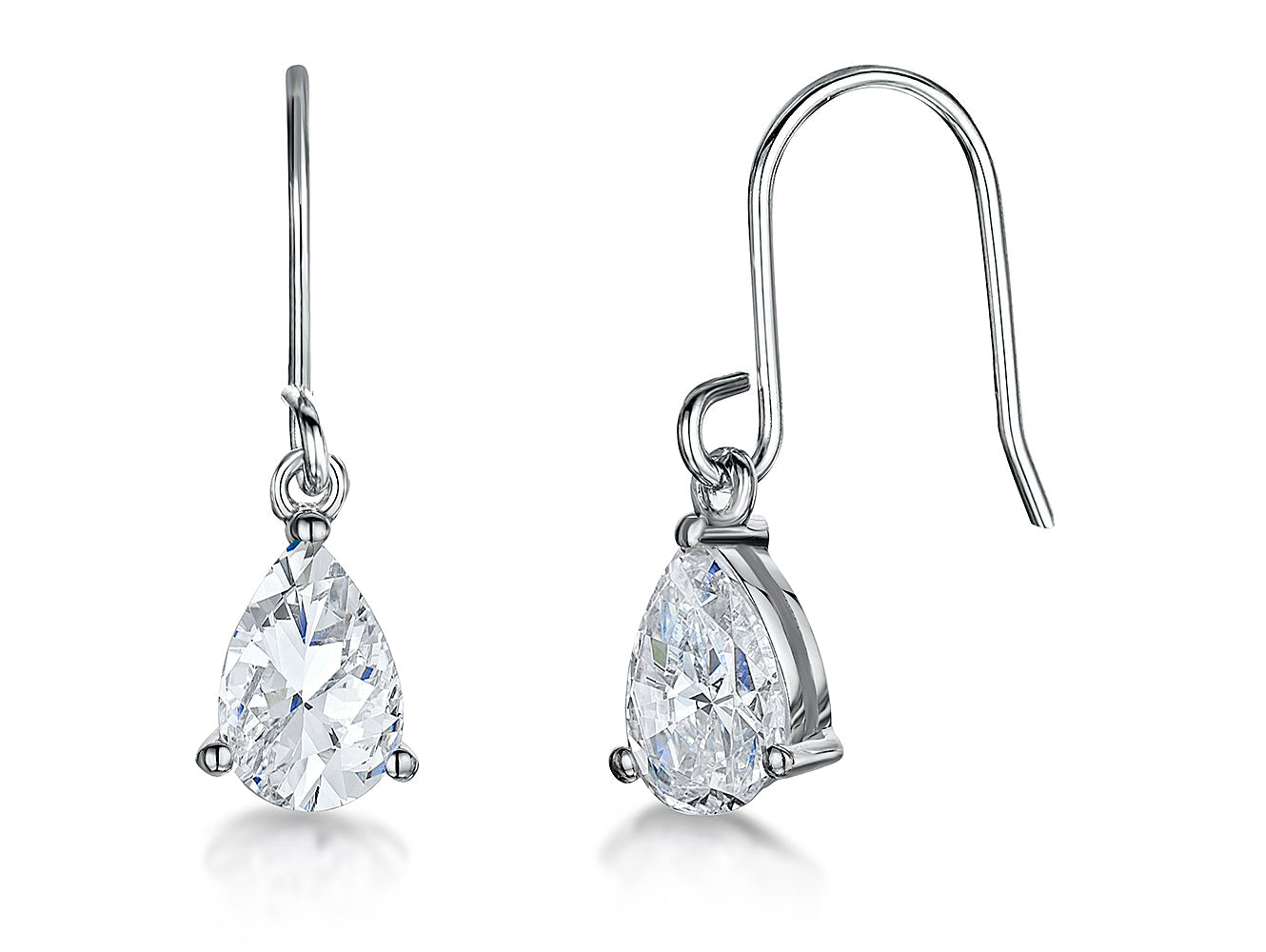 Sterling Silver Pear Cut Cubic Zirconia  Drop Earrings