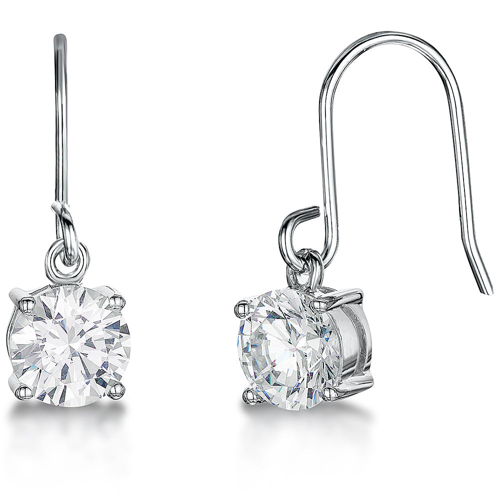 Sterling Silver Fishhook Drop Earring With 7mm Solitaire Cubic Zirconia
