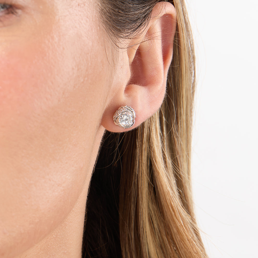 Sterling Silver Swirl Solitaire Stud Earrings