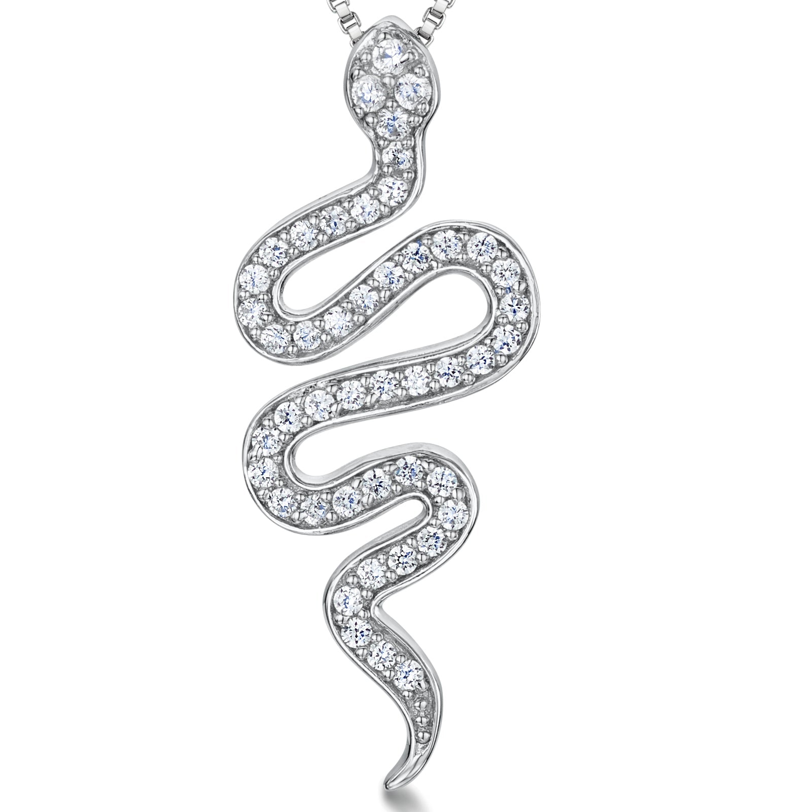Sterling Silver Serpent Snake Pendant Necklace | Premium Cubic Zirconia