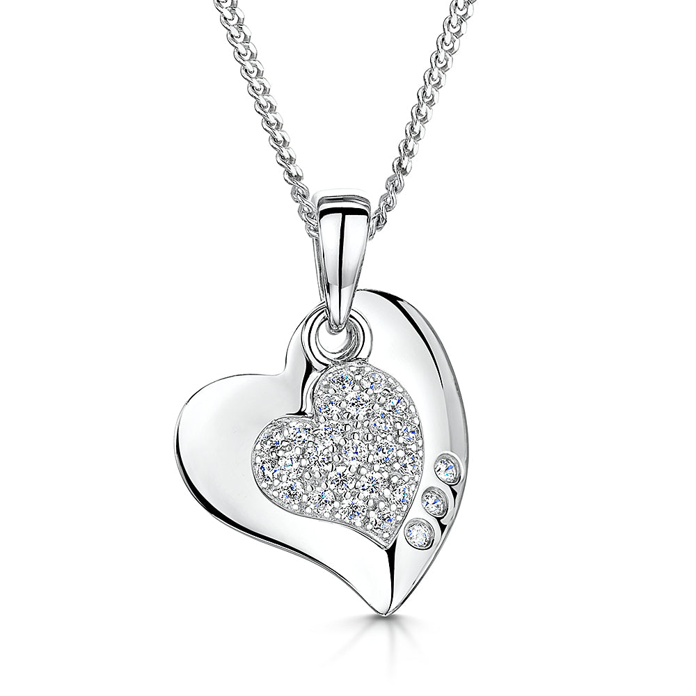 Sterling Silver Pave Heart Centre Pendant
