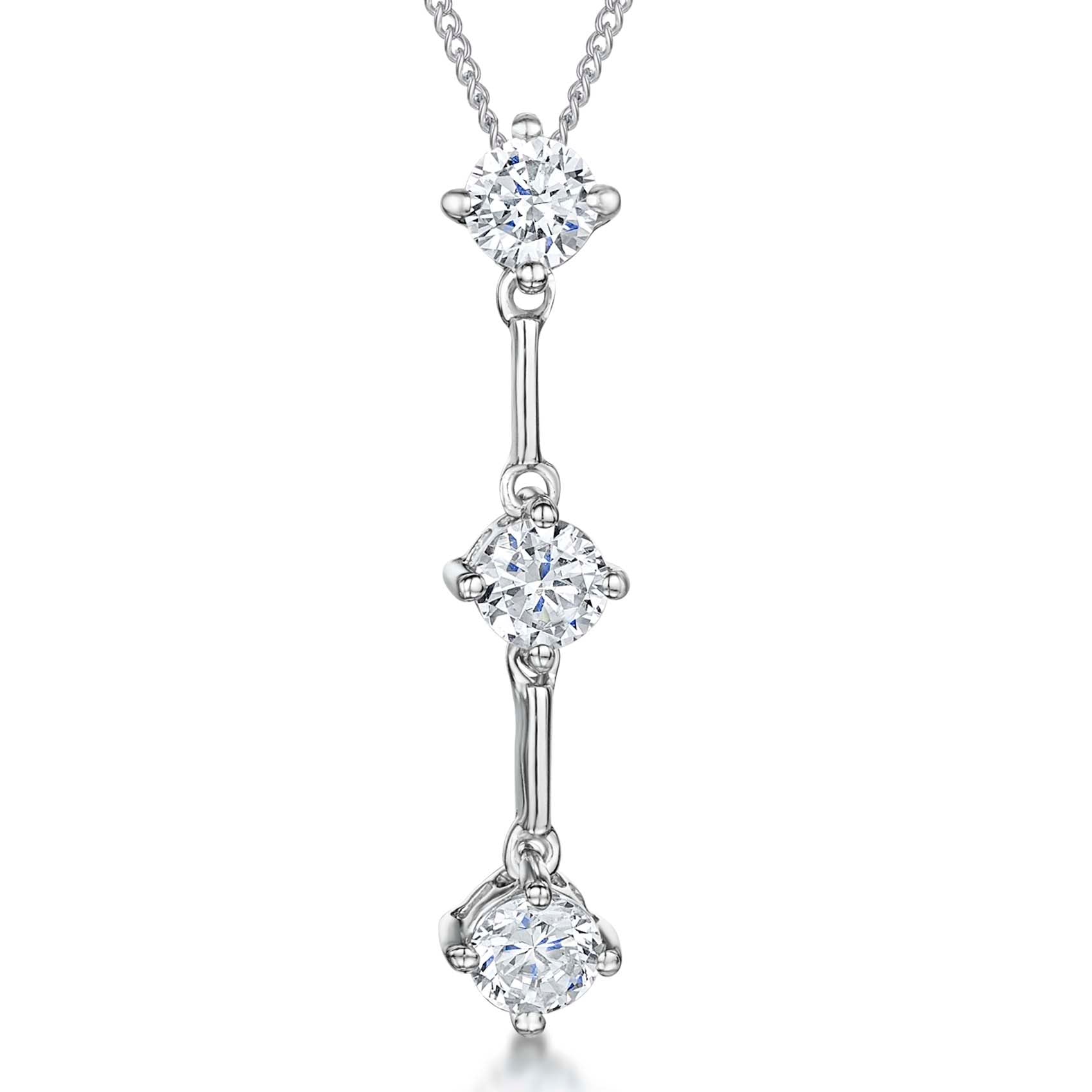 Sterling Silver 3 Stone Drop Pendant