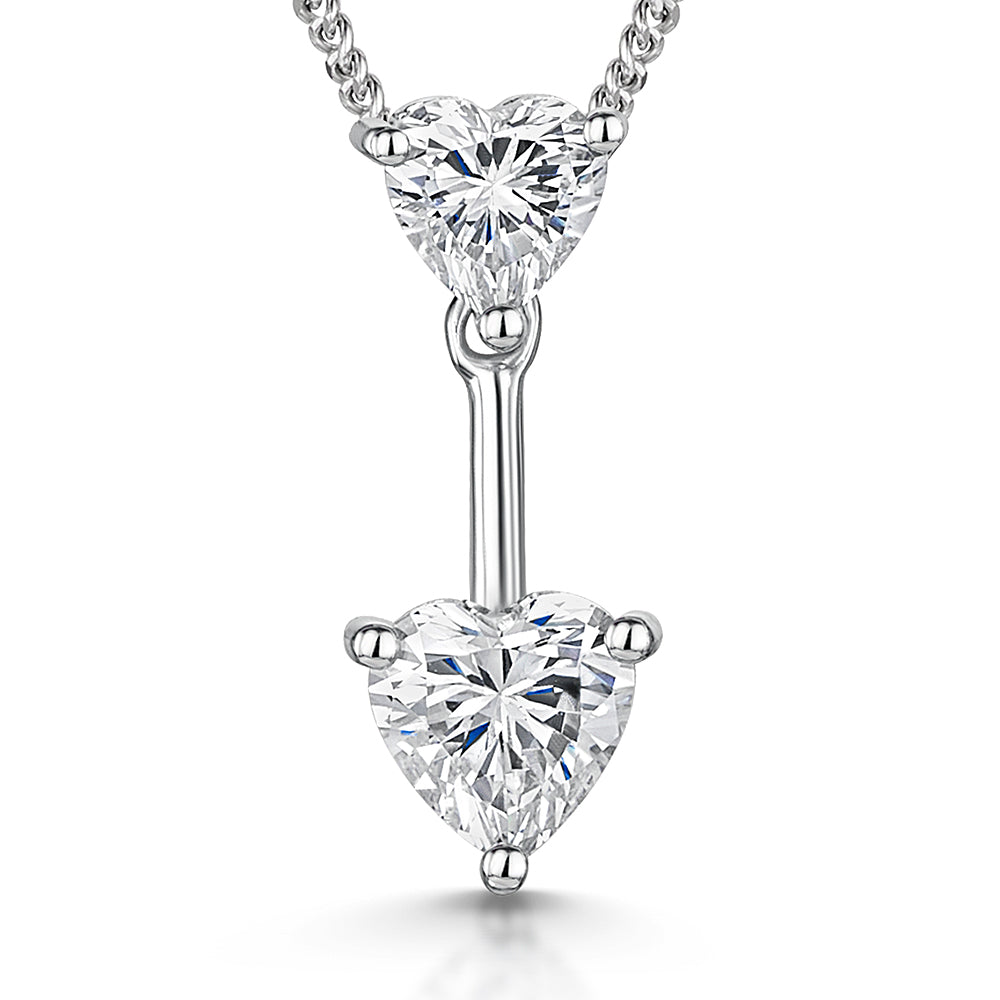 Sterling Silver Pendant With 2 Cubic Zirconia Hearts