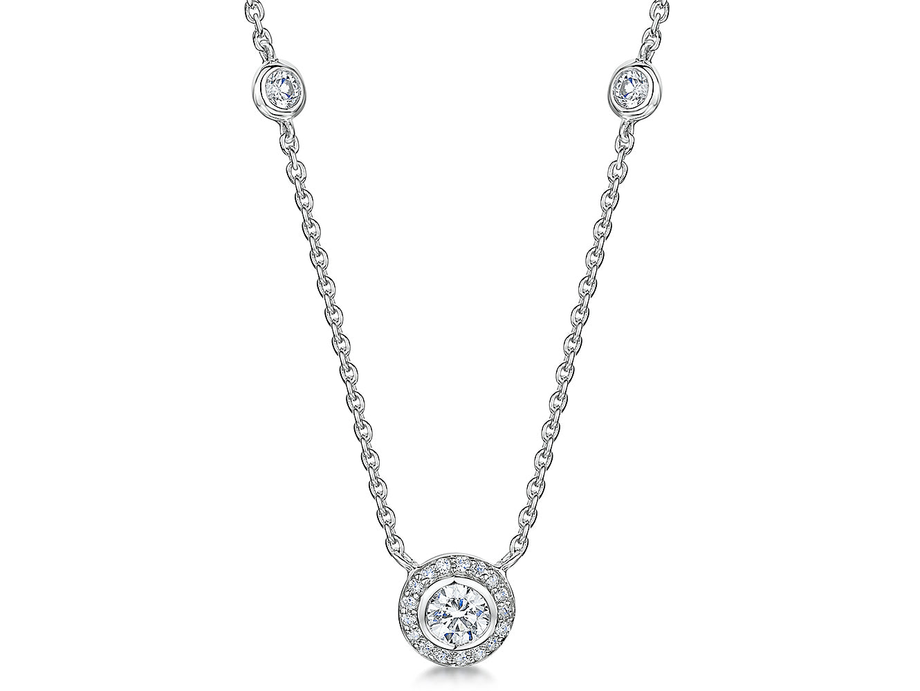 Sterling Silver Halo Drop Necklace