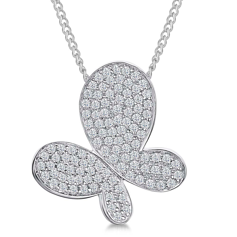 Sterling Silver Large Pave Set Butterfly Necklace