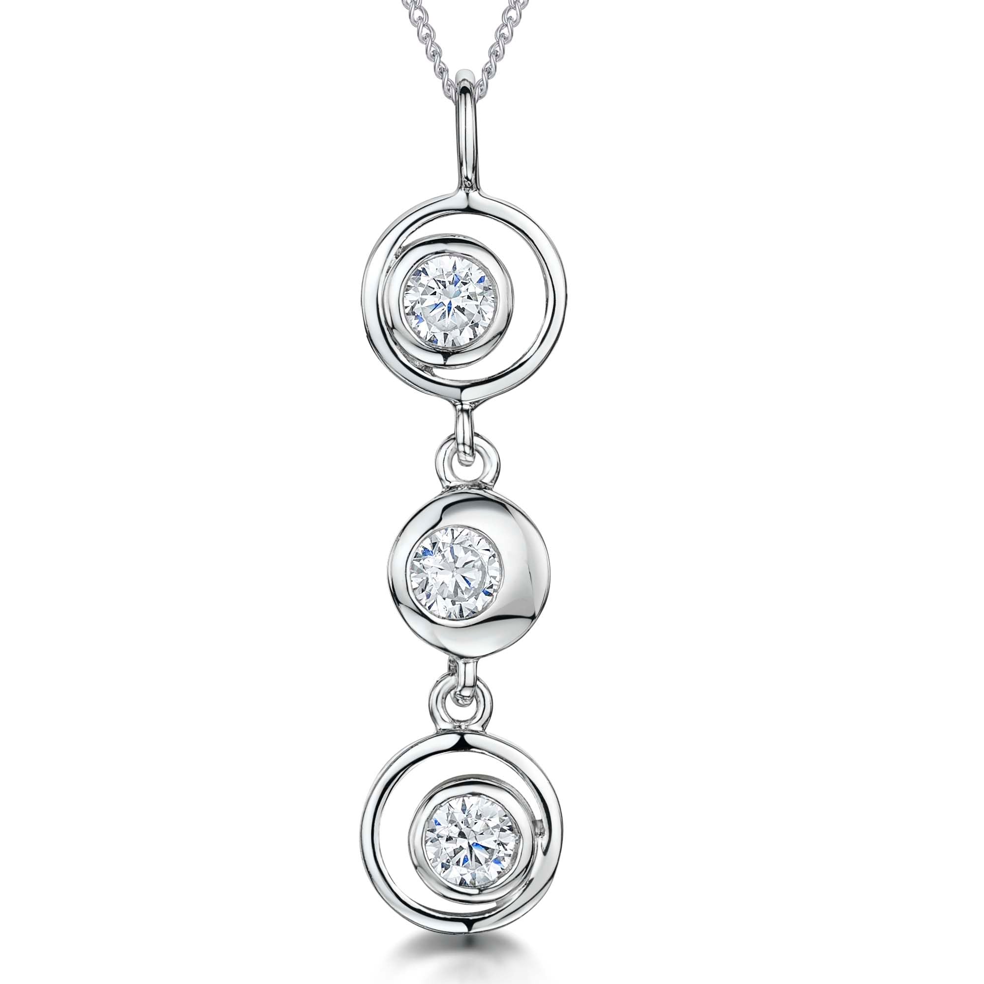 Sterling Silver Triple Drop  Offset Circle Pendant