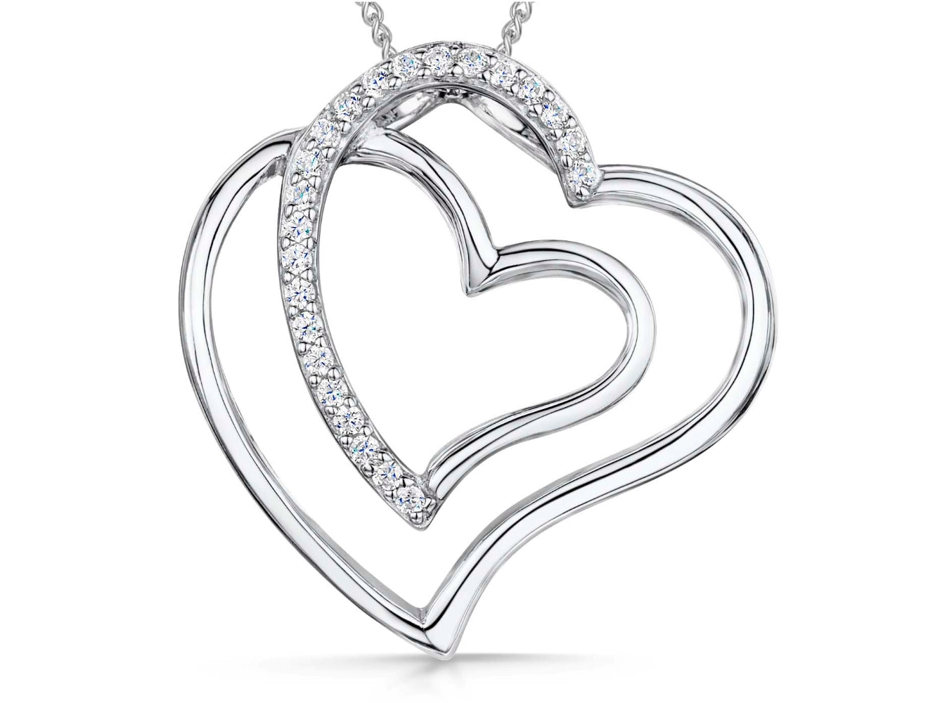 Sterling Silver Double Overlapped Heart Pendant