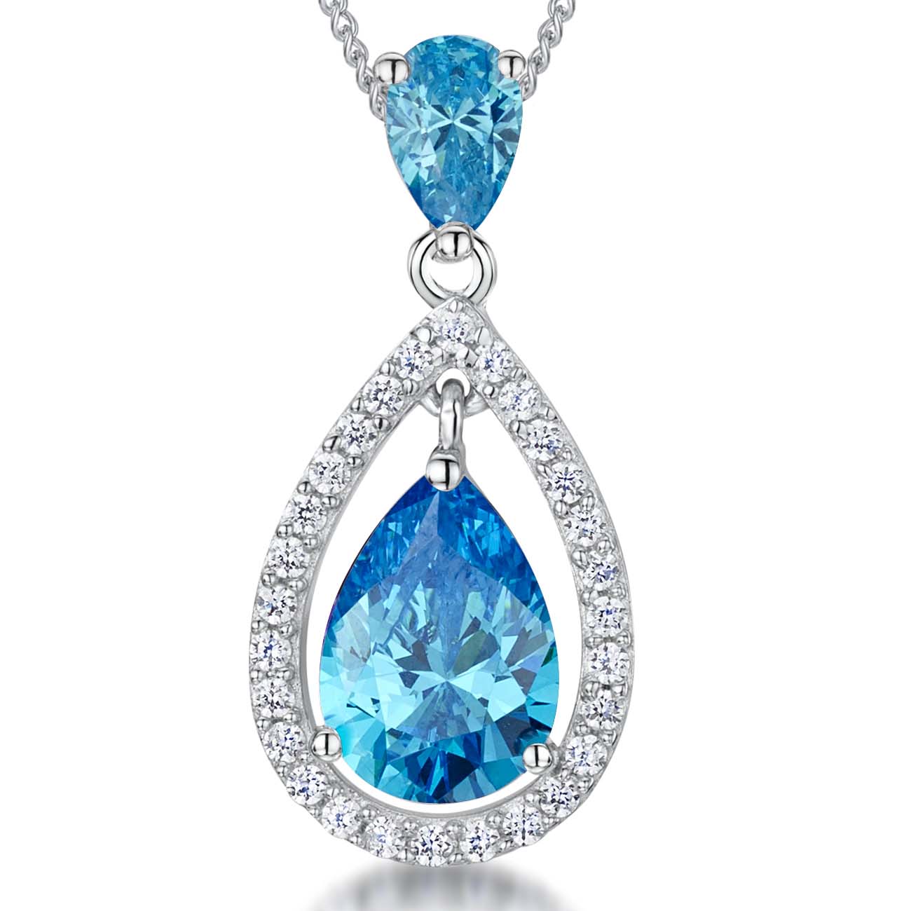 Sterling Silver Ocean Blue Zirconia Teardrop Pendant