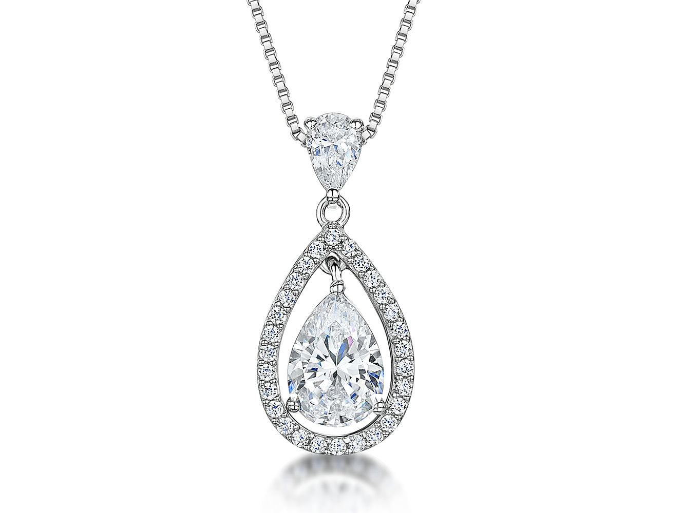 Sterling Silver Cubic Zirconia Teardrop Pendant-JOOLS by Jenny Brown