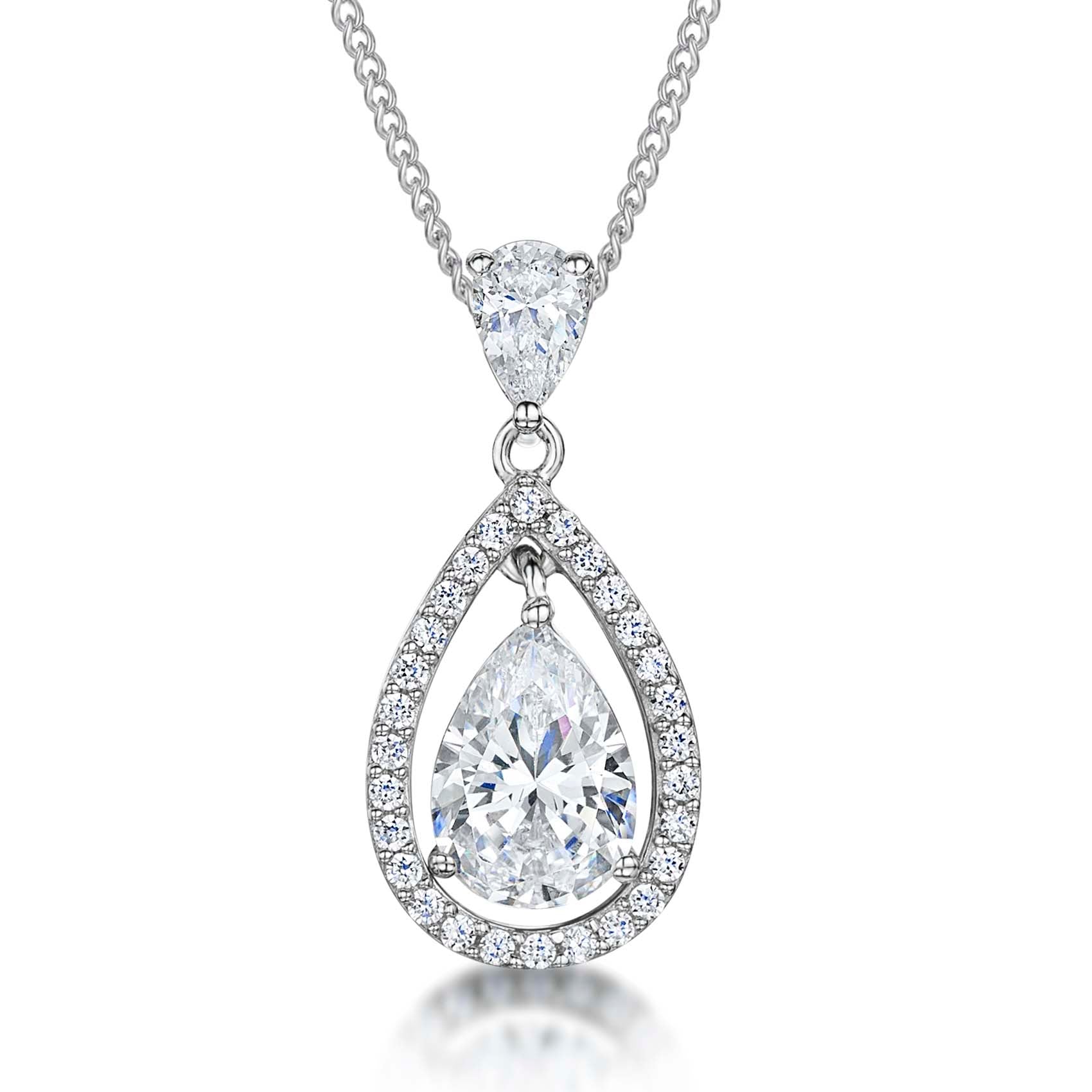 Sterling Silver Suspended Halo Teardrop Pendant