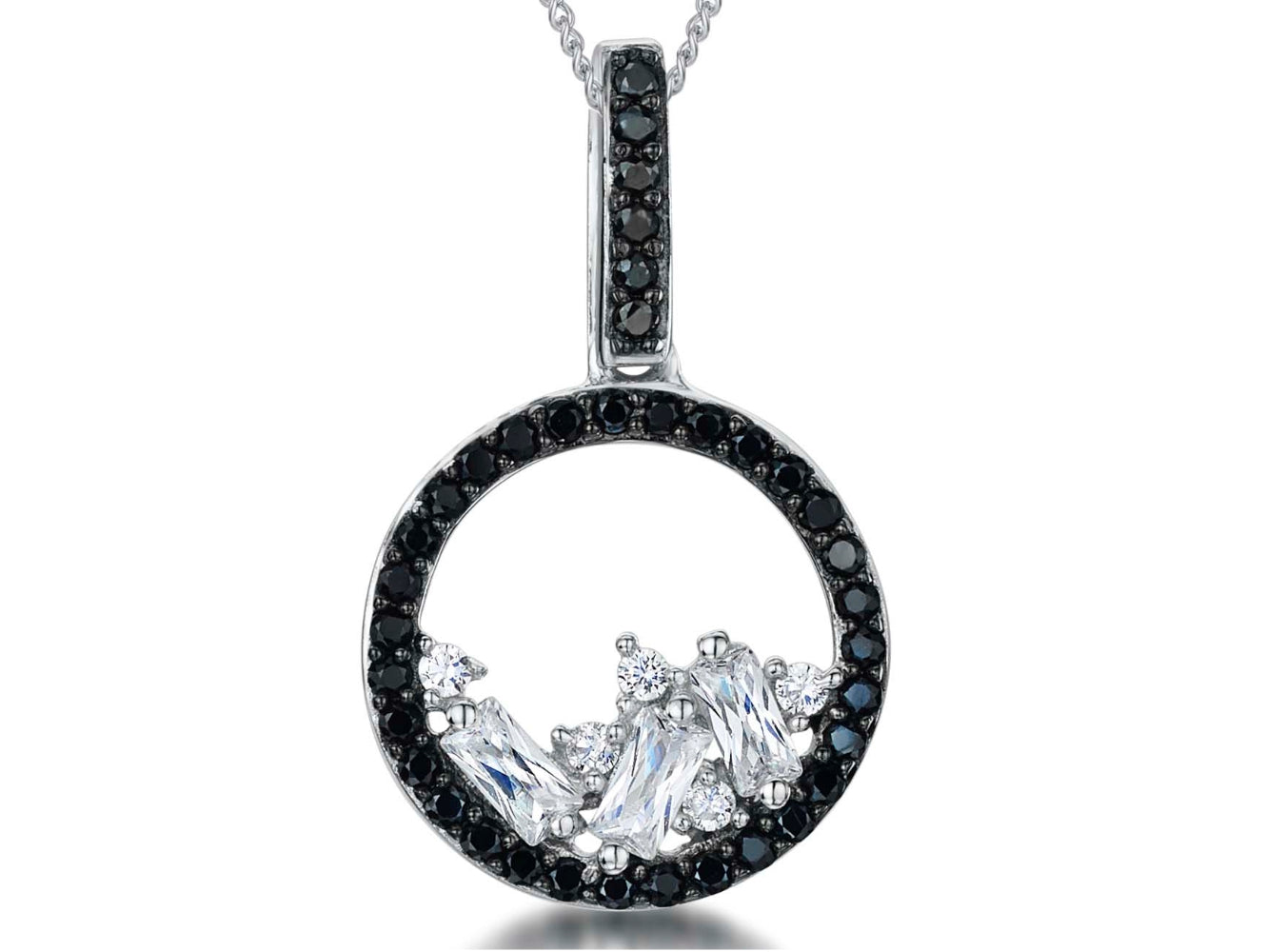 Sterling Silver Scattered Black Cubic Zirconia Pendant