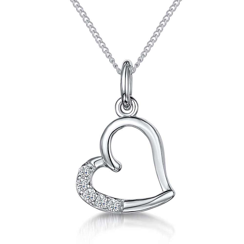 Sterling Silver Half Set CZ Heart Pendant